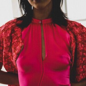 ERICA TANOV The Patti Blouse in Hot Pink NWT Fluid Silk Stunning Luxe 2020 0 XS